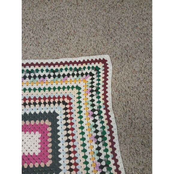 Vtg Crocheted Afghan Around the World Multi-Colored Throw Blanket 35×35 - Picture 7 of 8